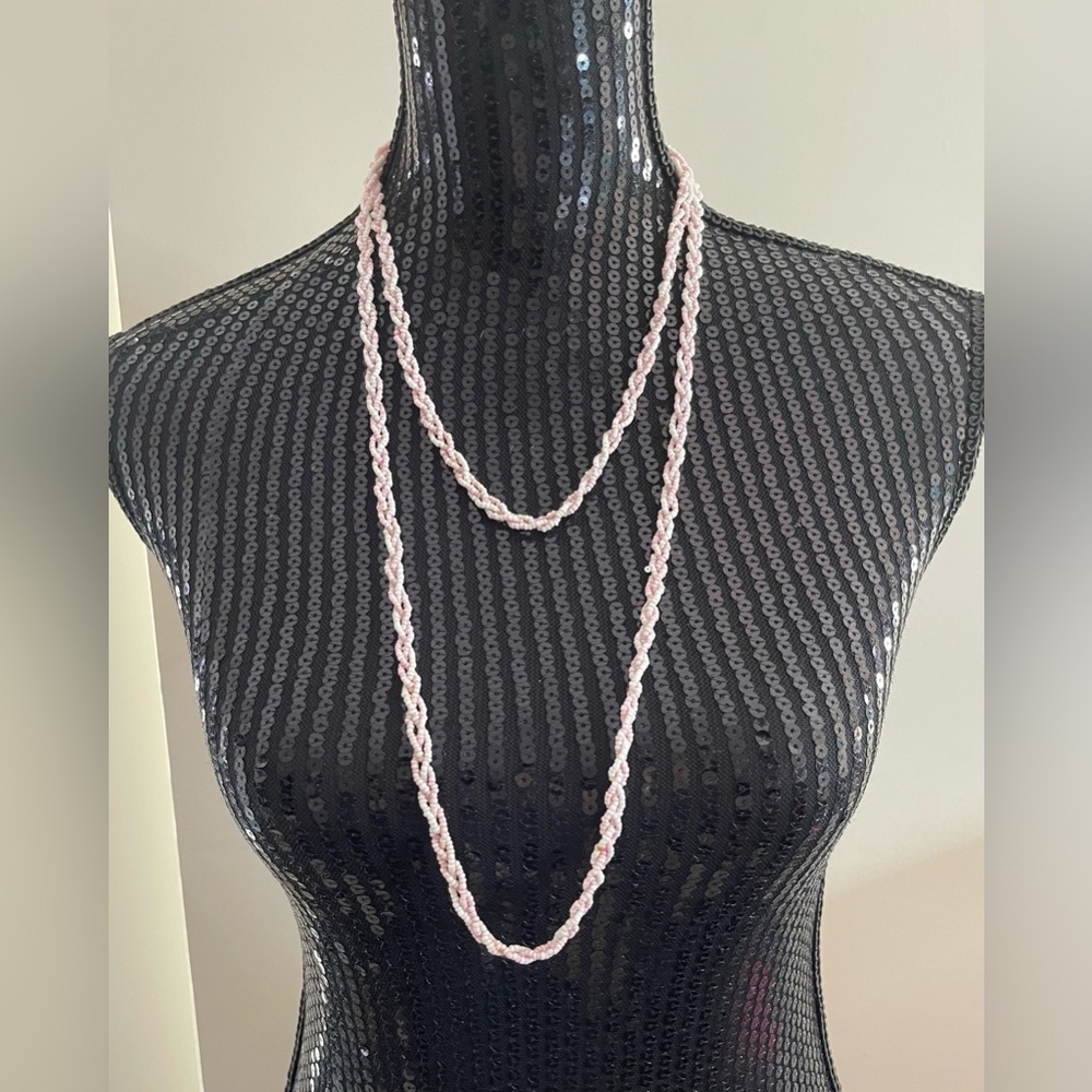 Vintage Pink & White Braided Beaded Necklace